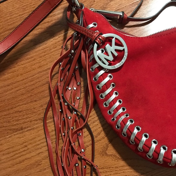 NWT-Michael Kors Suede Rhea Grommet Crossbody Bag - Picture 2 of 8